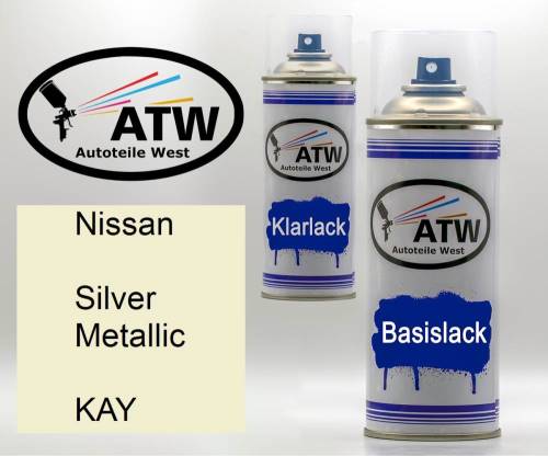 Nissan, Silver Metallic, KAY: 400ml Sprühdose + 400ml Klarlack - Set, von ATW Autoteile West.